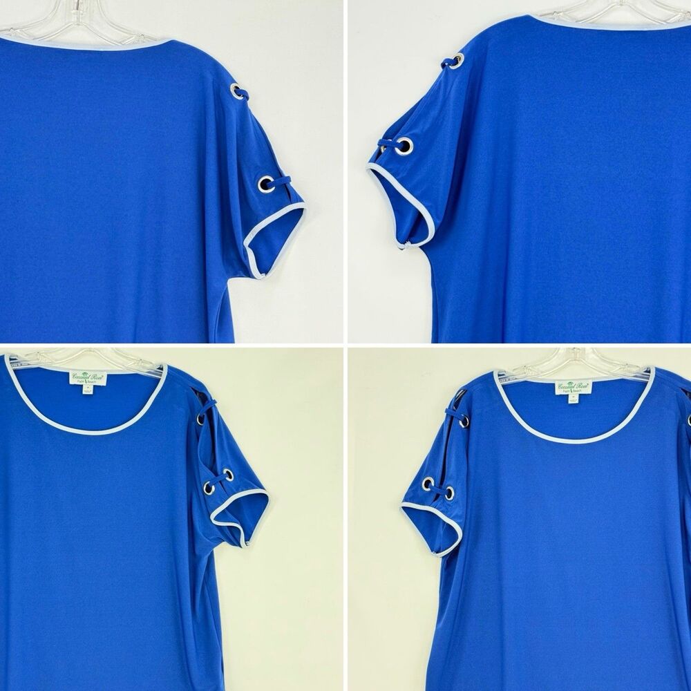 Coconut Row Palm Beach Royal Blue Short Sleeve Women's Top Médium - Picture 8 of 16